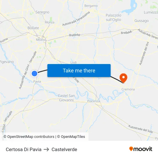 Certosa Di Pavia to Castelverde map