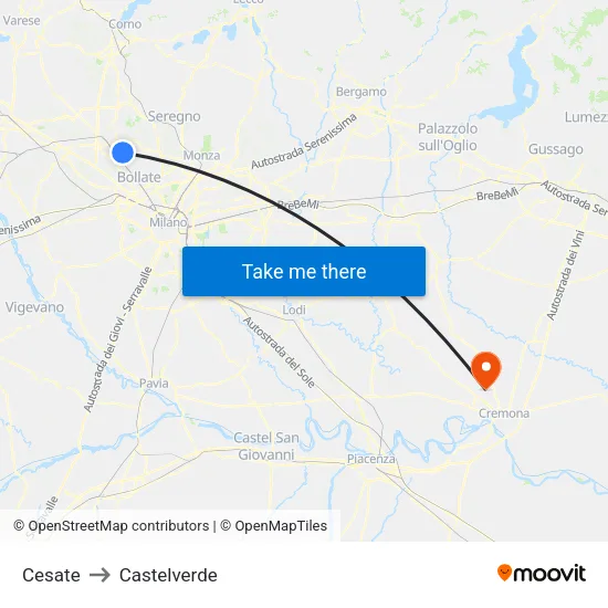 Cesate to Castelverde map