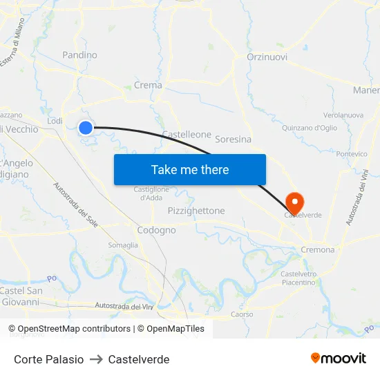 Corte Palasio to Castelverde map