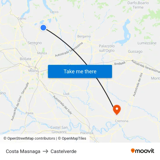Costa Masnaga to Castelverde map
