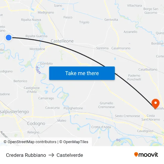 Credera Rubbiano to Castelverde map