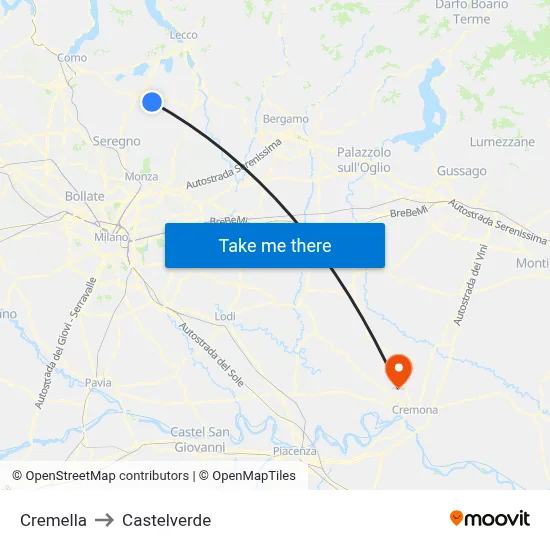 Cremella to Castelverde map