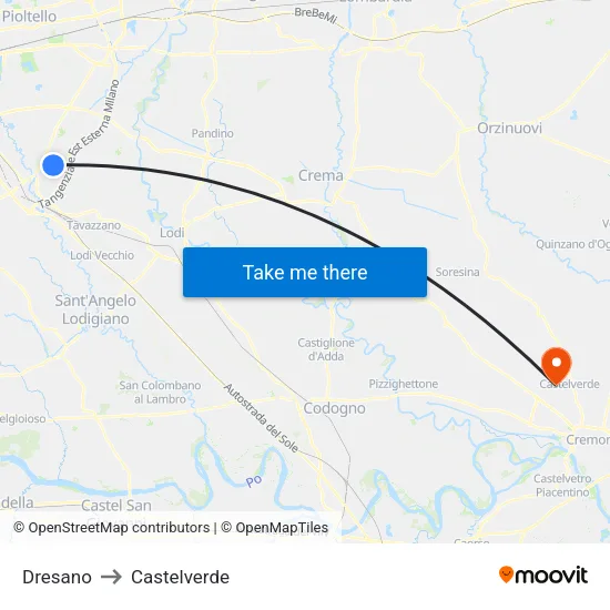 Dresano to Castelverde map