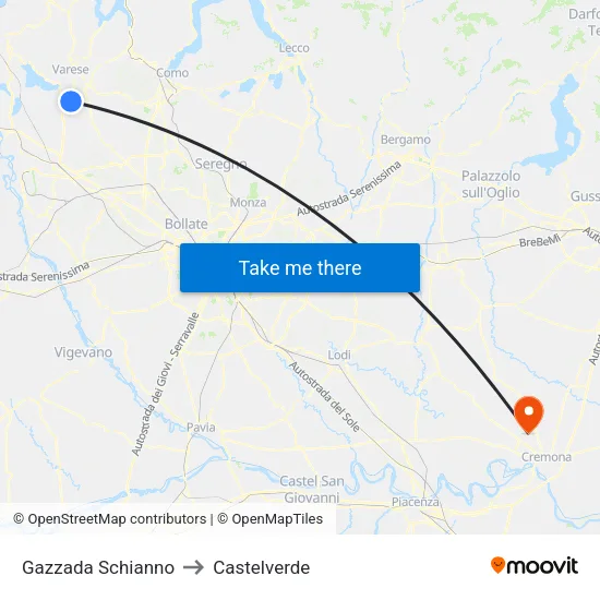 Gazzada Schianno to Castelverde map