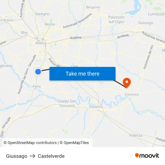 Giussago to Castelverde map