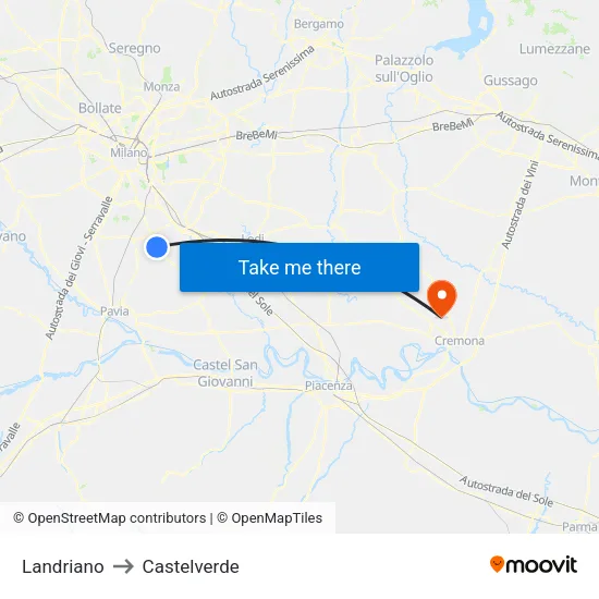 Landriano to Castelverde map