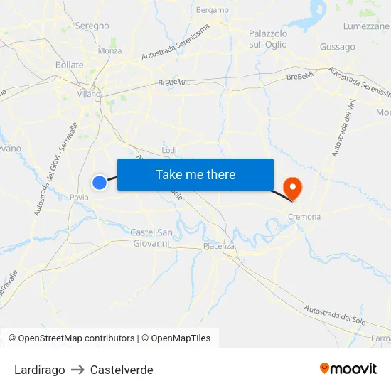 Lardirago to Castelverde map