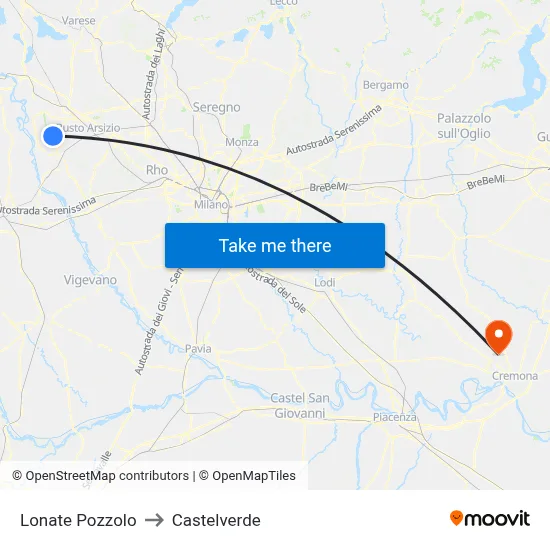 Lonate Pozzolo to Castelverde map