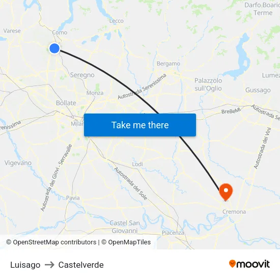 Luisago to Castelverde map