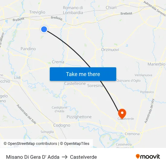 Misano di Gera d'Adda to Castelverde map