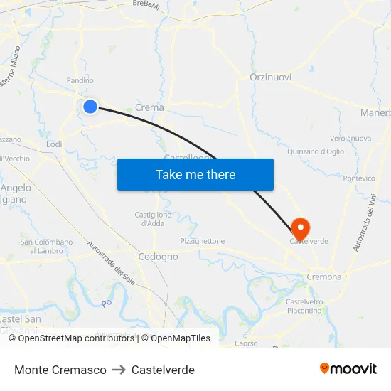 Monte Cremasco to Castelverde map