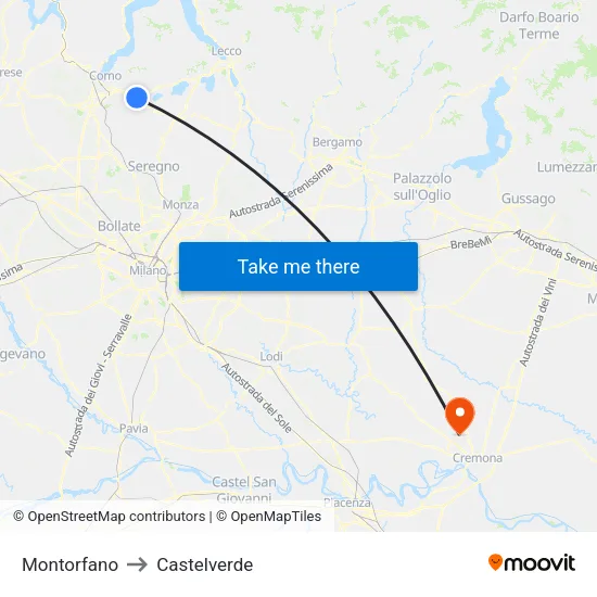 Montorfano to Castelverde map