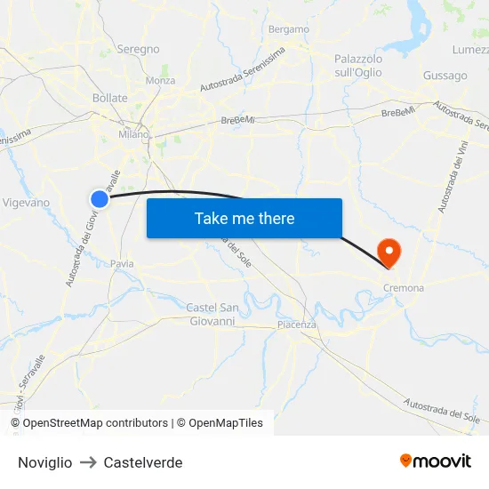 Noviglio to Castelverde map