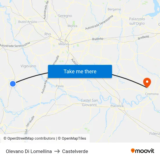 Olevano Di Lomellina to Castelverde map