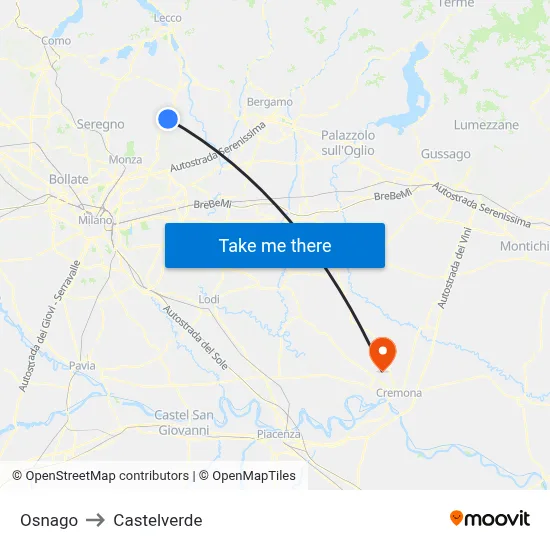 Osnago to Castelverde map