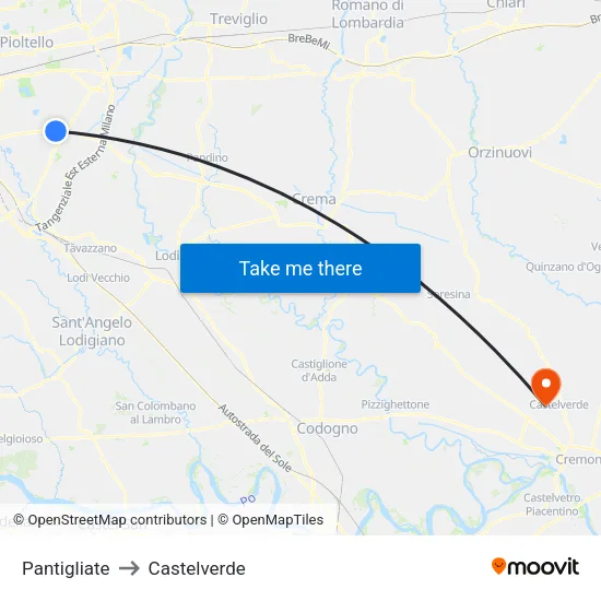 Pantigliate to Castelverde map