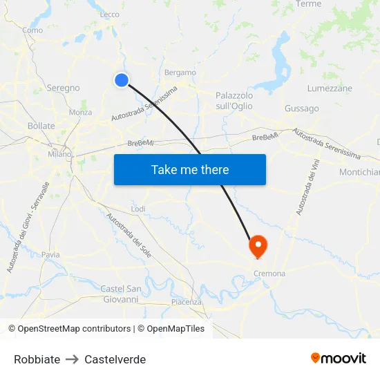 Robbiate to Castelverde map