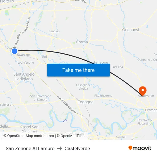 San Zenone Al Lambro to Castelverde map