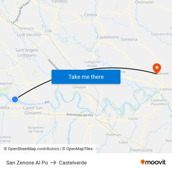 San Zenone al Po to Castelverde map