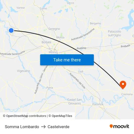 Somma Lombardo to Castelverde map
