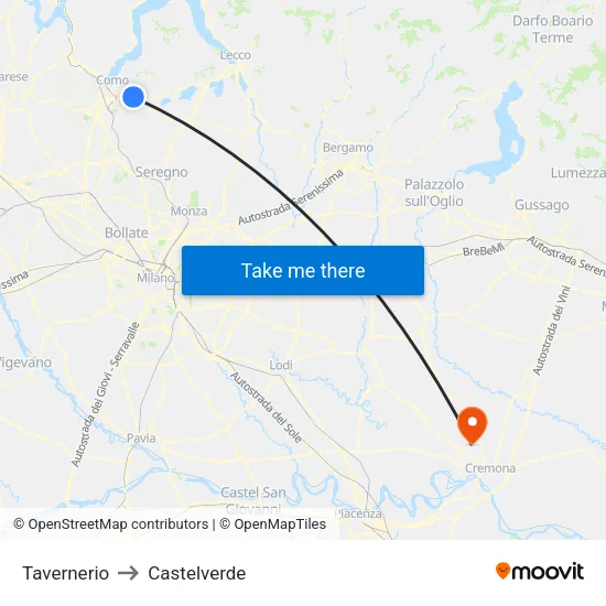 Tavernerio to Castelverde map