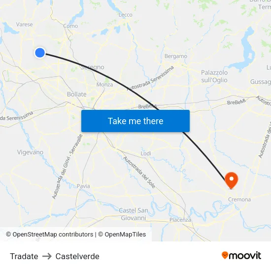 Tradate to Castelverde map