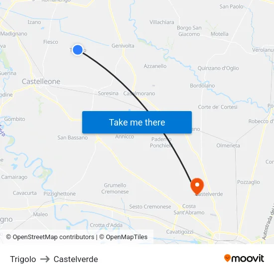 Trigolo to Castelverde map