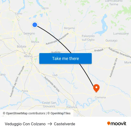 Veduggio con Colzano to Castelverde map