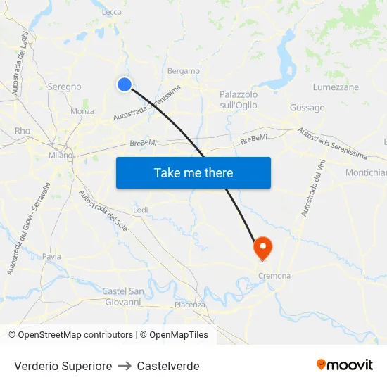 Verderio Superiore to Castelverde map