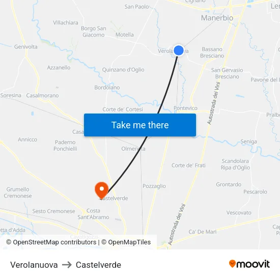Verolanuova to Castelverde map
