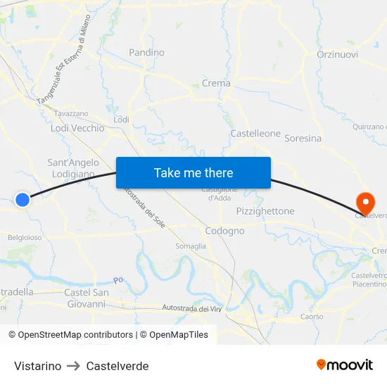 Vistarino to Castelverde map