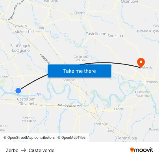 Zerbo to Castelverde map