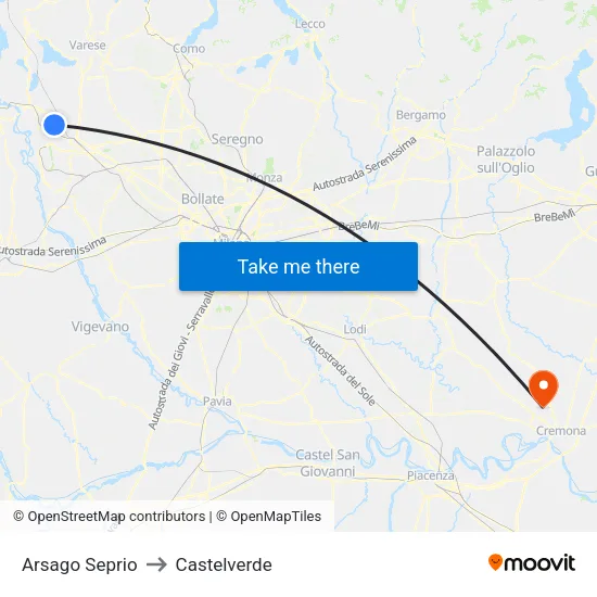 Arsago Seprio to Castelverde map