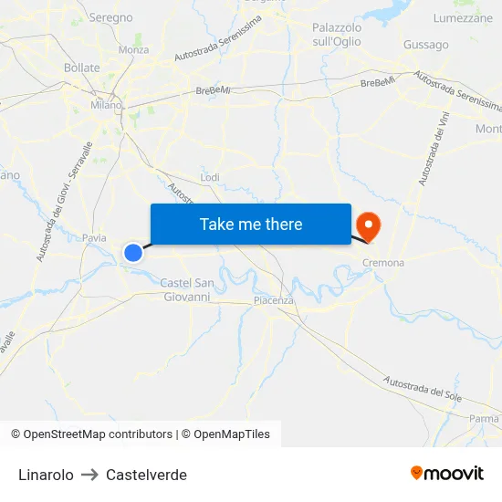 Linarolo to Castelverde map