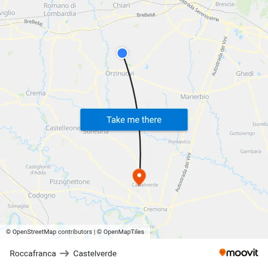 Roccafranca to Castelverde map