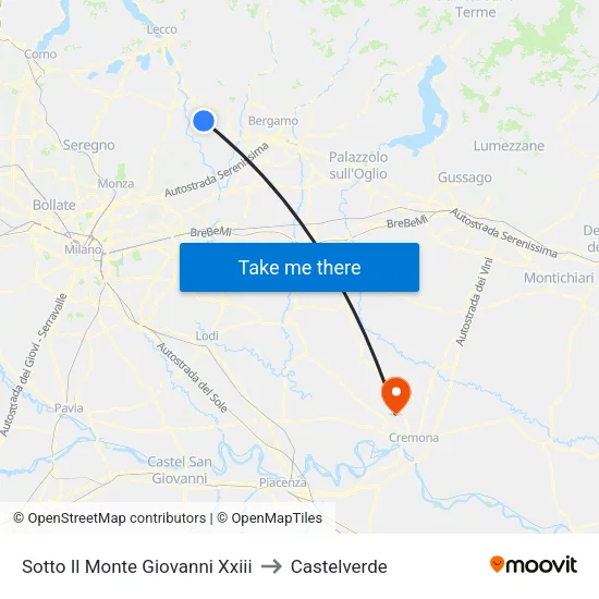 Sotto Il Monte Giovanni Xxiii to Castelverde map