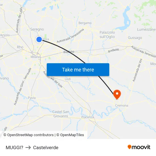 Muggiò to Castelverde map