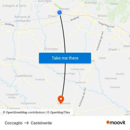 Coccaglio to Castelverde map