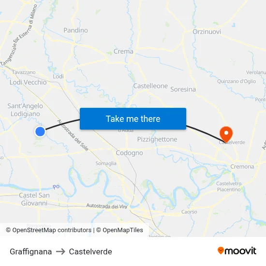 Graffignana to Castelverde map