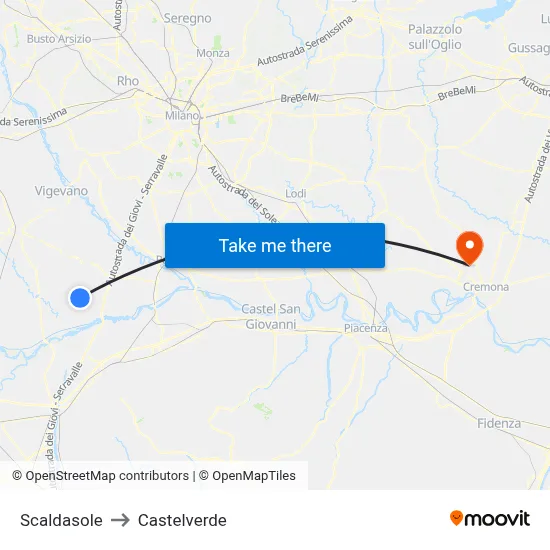 Scaldasole to Castelverde map