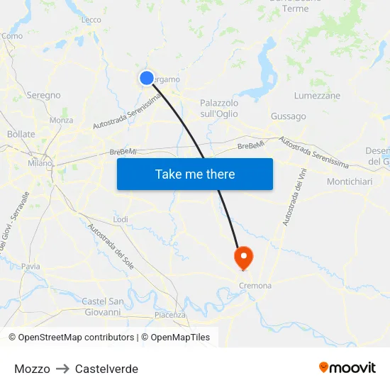 Mozzo to Castelverde map