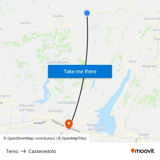 Temù to Castenedolo map
