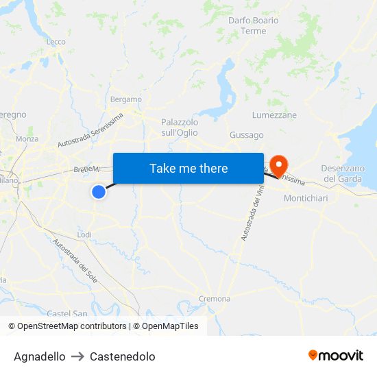 Agnadello to Castenedolo map