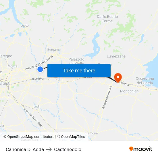 Canonica D' Adda to Castenedolo map