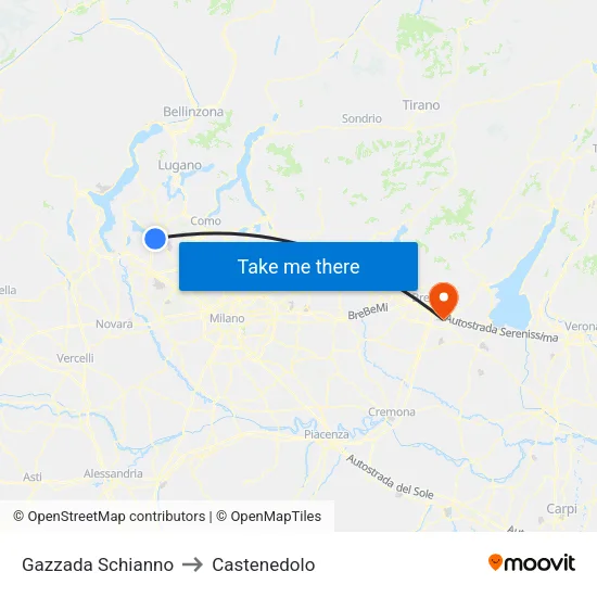 Gazzada Schianno to Castenedolo map