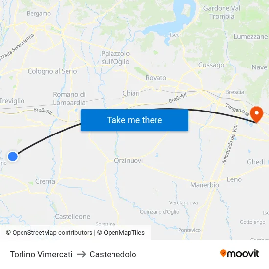 Torlino Vimercati to Castenedolo map