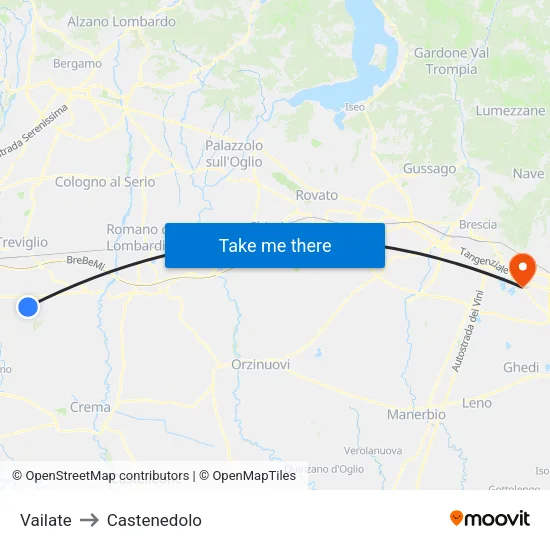 Vailate to Castenedolo map