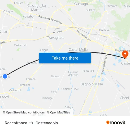 Roccafranca to Castenedolo map