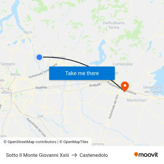 Sotto Il Monte Giovanni Xxiii to Castenedolo map