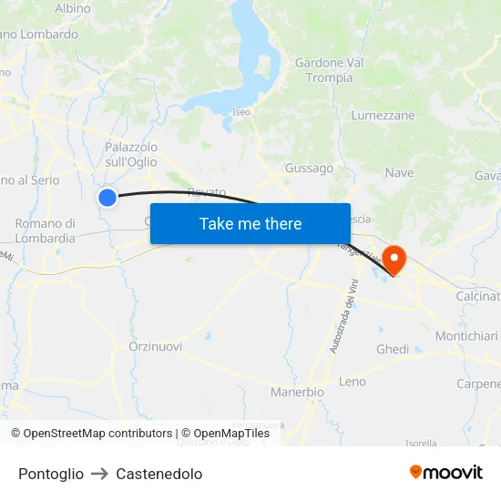 Pontoglio to Castenedolo map